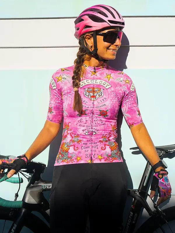 City of Angels Pink Women's Reborn Cycling Jersey on model