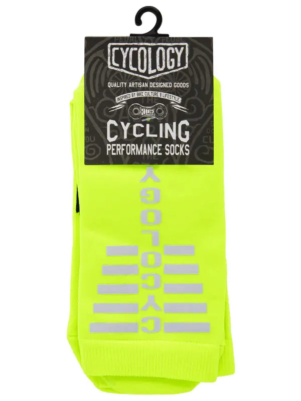 Cycology Lime Green Reflective Logo Cycling Socks | Cycology AUS