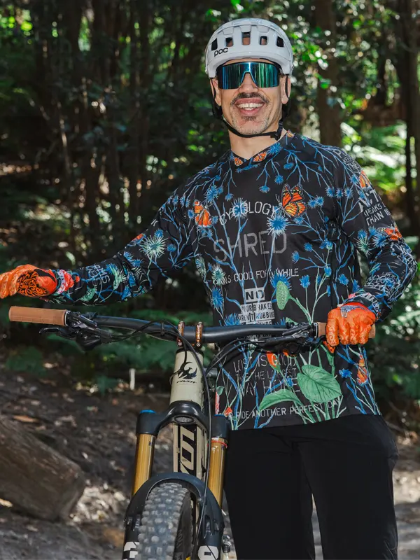 Gangsta Black Men's Short Sleeve Mountain Bike Jersey On Model  | Cycology AUS