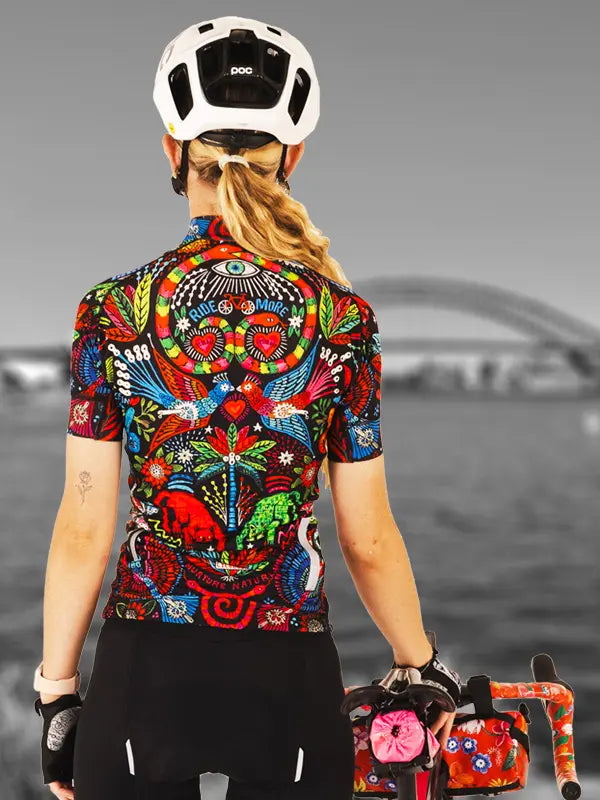 Jungle Jungle Black Women's Cycling Jersey  Back view on model | Cycology AUS