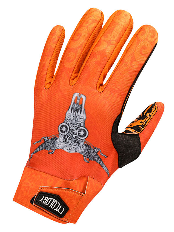 Life Behind Bars Orange MTB Gloves Top of glove design  | Cycology AUS