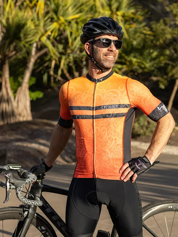 Life Behind Bars Orange Men's Reborn Jersey on model  front view  | Cycology AUS