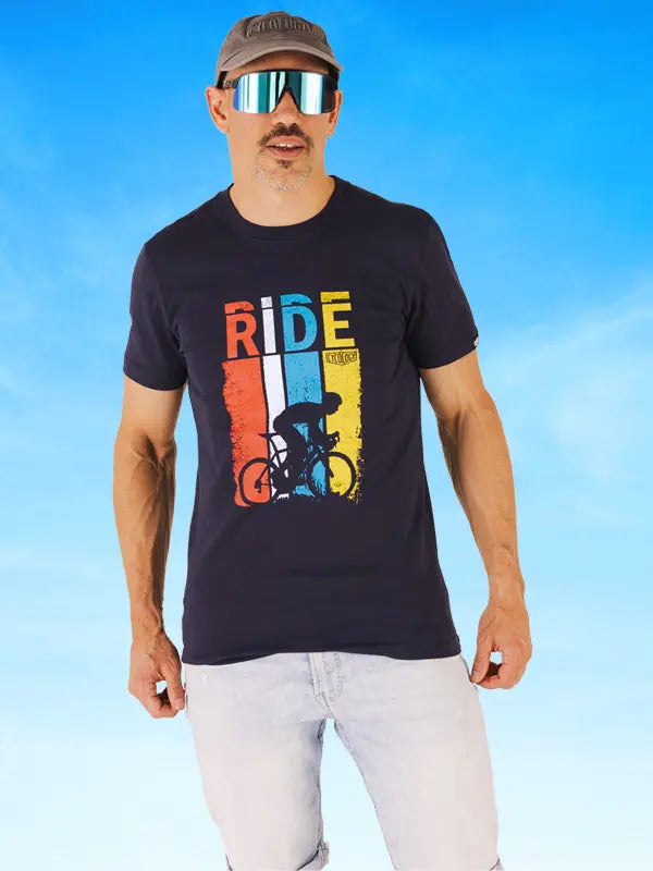 Ride Navy Men's Cycling T-Shirt on Model  | Cycology AUS