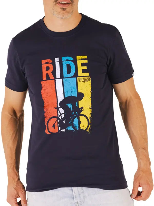 Ride Navy Men's Cycling T-Shirt Front  | Cycology AUS