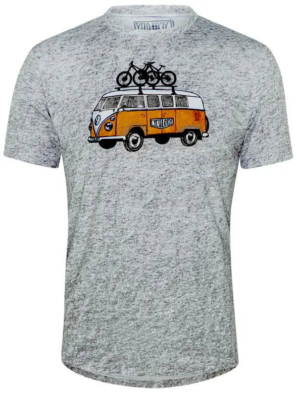 Road Tripping MTB Grey Men's Technical T shirt Front View  | Cycology AUS