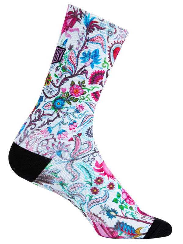 Secret Garden White Cycling Socks Side | Cycology AUS