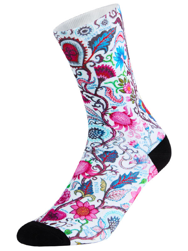 Secret Garden White Cycling Socks Side | Cycology AUS