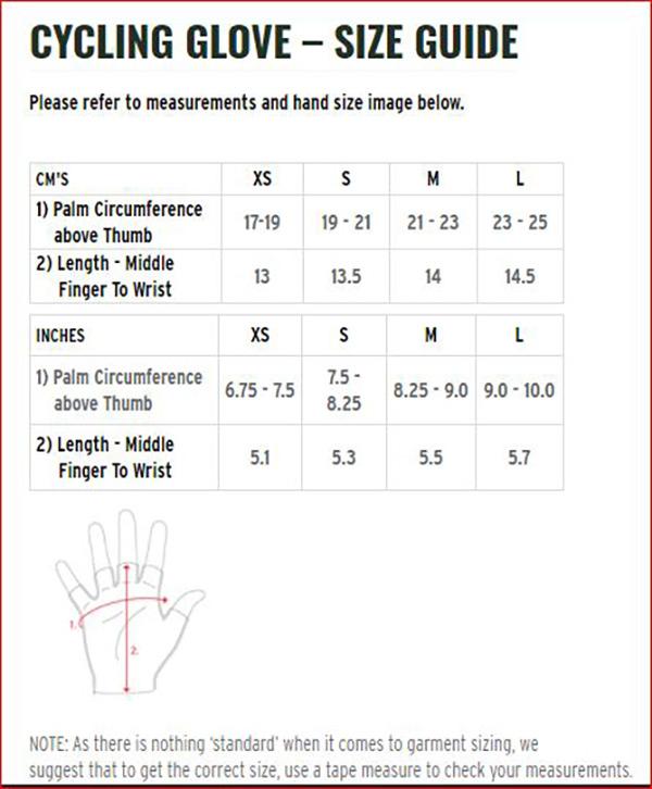 Tijuana Black Cycling Gloves  size Guide| Cycology AUS