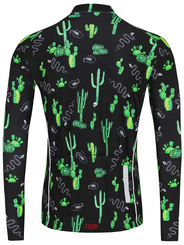 Totally Cactus Black Men's Long Sleeve Cycling Jersey  Back | Cycology AUS