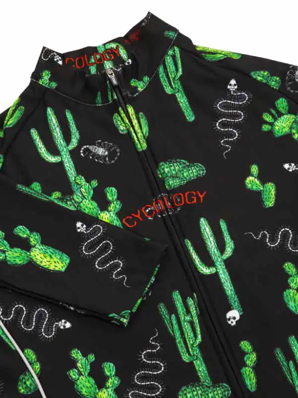 Totally Cactus Black Men's Long Sleeve Cycling Jersey  Neck | Cycology AUS